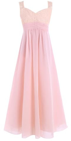 Freebily Enfant Fille Maxi Robe de Baptême Mariage Gala Dentelle Long Robe de Soirée Cérémonie Pageant Perle Rose 10 Ans