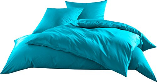 Mako-Satin Baumwollsatin Bettwäsche Uni einfarbig zum Kombinieren (Kissenbezug 80 cm x 80 cm, Türkis) viele Farben & Größen