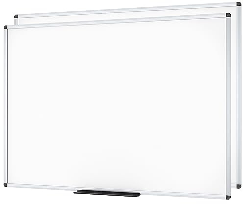 VIZ-PRO Magnetic Whiteboard with Silver Aluminium Frame, 240x120 cm, 2 Pack | Large Dry Erase White Board with Marker Tray, Dry Wipe Writing Board for Office, Home, School & Classroom