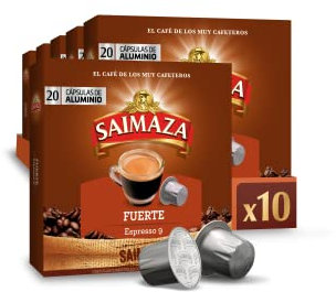 Saimaza Café Fuerte Espresso 9 - 200 cápsulas de aluminio compatibles con máquinas Nespresso (R)* (10 Paquetes de 20 cápsulas) - Amazon Exclusive