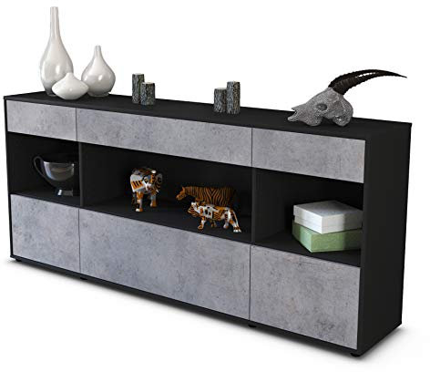 Stil.Zeit Sideboard Fabiana, Korpus anthrazit matt, Front Industrie-Design Beton (180x79x35cm) Push-to-Open Technik & Leichtlaufschienen