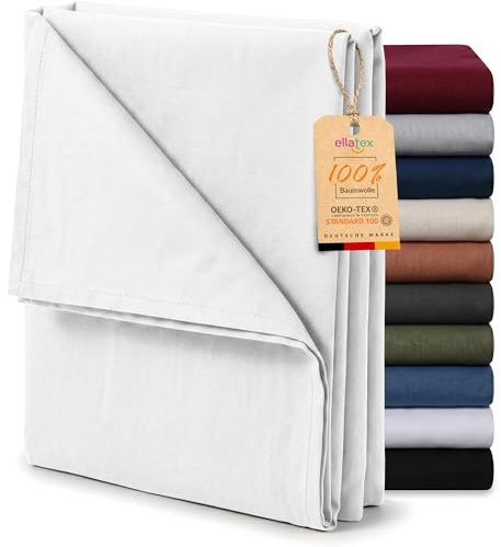 EllaTex Renforcé Haustuch 220x240 – 100% Baumwolle, weiches Leintuch ohne Gummizug & atmungsaktiv, Farbe: Schneeweiß