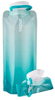 Vapur, Bouteille d'eau pliable - 1 litre - 945,5 g - Bouteille d'eau anti-fuite réutilisable avec mousqueton pour l'entraînement, le camping, la randonnée, les voyages - Malibu bleu sarcelle dégradé 30056