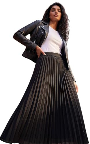 Roman Originals Pleated Skirt for Women UK Ladies Maxi Midi Crinkle Summer Smart Casual Evening Special Occasion Elasticated Waistband Party Holiday Long Crepe - Black - Size 18