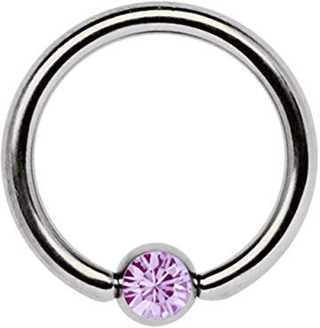 Ohrpiercing Titan Piercing Ring 1,2 x 10 mm mit Zirkonia Kugel in helllila