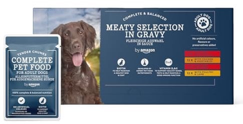 by Amazon Alleinfuttermittel für ausgewachsene Hunde, Fleischauswahl in Sauce, 4.8kg (48 Packungen mit 100g)