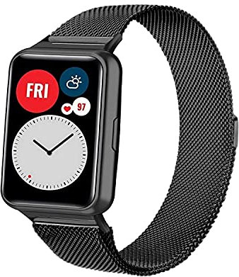 PaceBid Armband Kompatibel mit Huawei Watch Fit, Mesh Gewebte Edelstahl Handgelenk Magnetisch Ersatzband Armband, Klassisches Verstellbarer Uhrenarmband für Huawei Watch Fit (Schwarz)