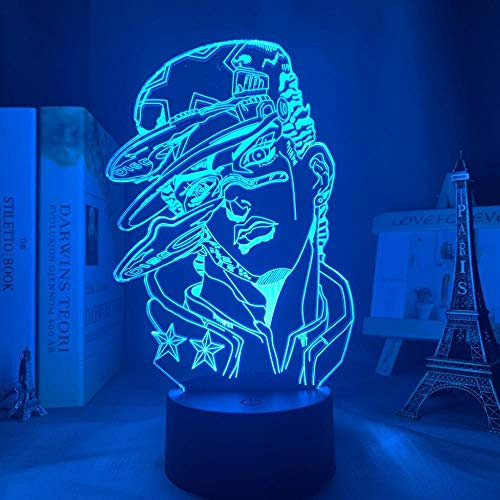 Anime Jojo Bizarre Abenteuer Schlafzimmer Dekoration 3D Bunte Illusionslampe Manga Figur LED Nachtlicht Jotaro Kujo Geburtstagsgeschenk-16 Farbe mit Fernbedienung