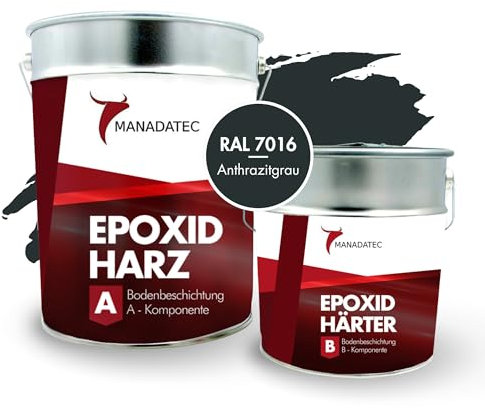 MANADATEC 2k Epoxidharz Bodenbeschichtung 1kg I RAL 7016 Anthrazitgrau I Lösemittelfrei, Umweltfreundlich & Geruchsneutral I Beschichtung für Garagen- & Kellerböden I Hohe Schlagfestigkeit