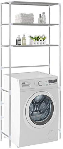 Atlojoys Support de Rangement à 3 Niveaux Argenté 69x28x169 cm Etagère de Salle de Bain Meuble de Rangement au-Dessus des Lave-Linges Etagère de Stockage