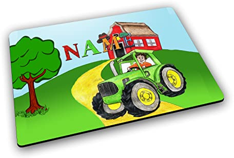 Maus-Design Textil Tischset personalisiert mit Name, Traktor | Gummirückseite, Platzdeckchen