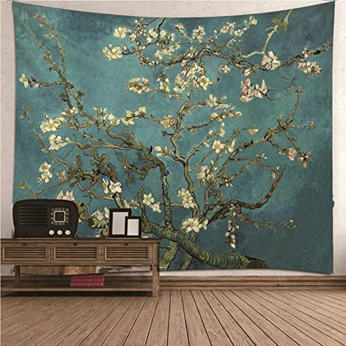 Aotiwe Tapisserie Schlafzimmer, Wanddekoration Herbst Pflaumenblüte aus Polyester Weiß 150X150Cm für Wohnung