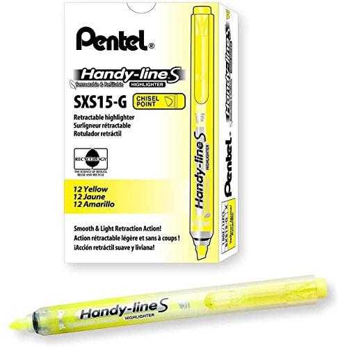 PENTEL Handy-Line S Textmarker, einziehbar, wiederaufladbar, Gelb, 12 Stück