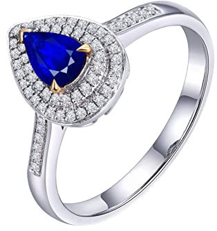 Daesar Trauring 750 Weißgold mit Diamant, Damen Ring Tropfen mit 0.68ct Saphir Verlobungsring und Eheringe Nickelfrei Gr.57 (18.1)