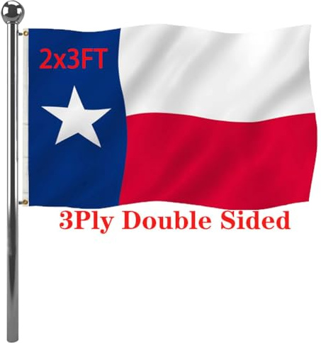Jayus Bandera del estado de Texas de 3 capas de 2 x 3 pies para exteriores, banderas resistentes de doble cara de la República de Texas, banderas TX de colores vivos resistentes a los rayos UV con 2
