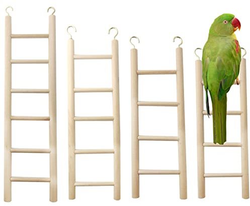 GXXMEI 4PCS Bird Toys - Wooden Ladder Climbing Toys for Parakeets, Parrots, Cockatoo & Lovebirds