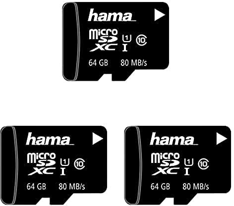 Hama microSD microSDHC microSDXC Karte 64GB 80MB/s Übertragungsgeschwindigkeit Class 10 microSD Speicherkarte im Mini-Format Mini SD z. B. für Android Handy, Smartphone,Tablet,Nintendo UHS-I, 3er Pack