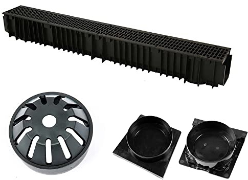 BC Profiles 3x 1m Lengths Clark Drain CD422 (new mesh grating) A15 Drainage Channel with 1x Stopend & Outlet Pack CD402 & 1 Leaf Guard CD403