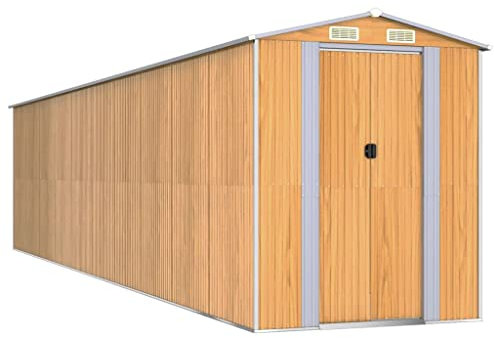 vidaXL Garden Shed Outdoor Structure Storage House Garage Tool Organiser Lawn Tool Storage Shed Light Brown 192x855x223 cm Galvanised Steel