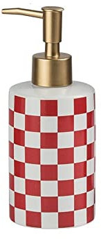 Dispensador de jabón vintage, botella de loción de cerámica versátil con bomba dorada para cocina o baño, decoración elegante de granja, cuadros rojos de moda para botella de líquido decorati