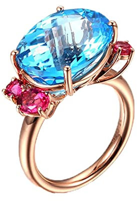 Bagues tendance pour femme - Or rose 18 carats - Topaze ovale - 12,26 carats - Tourmaline rouge rose - Alliances - Bague de fiançailles - Cadeau, Topaze Tourmaline