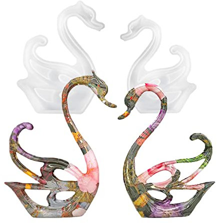 Haggt® 2PCS Moule Cygne Silicone 3D, Moule Resine Epoxy Animaux, Moule Silicone Resine Epoxy Cygne, Décoration de la Maison