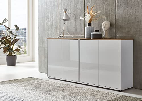 BMG Möbel Kommode Mailand Set 2 Artisan (in Weiß-Oberboden Artisan Eiche/Hochglanz Weiß), Schubladenkommode Anrichte Sideboard