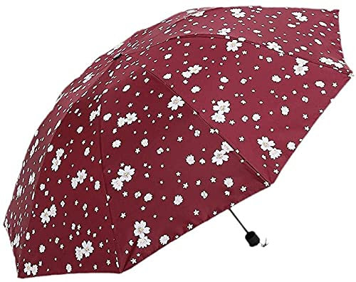 DUXEDO Paraguas de Viaje, sombrilla de Playa, patrón de Flor de melocotón con Diez sombrillas Plegables for la Lluvia, sombrilla Protectora Solar (Color : Red Wine)