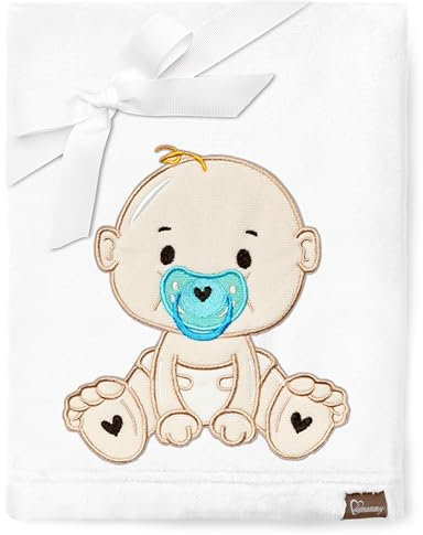 Be Mammy Warme Kuscheldecke Babydecke Blanket Baby Geschenk BE20-168 (Weiß - Junge)