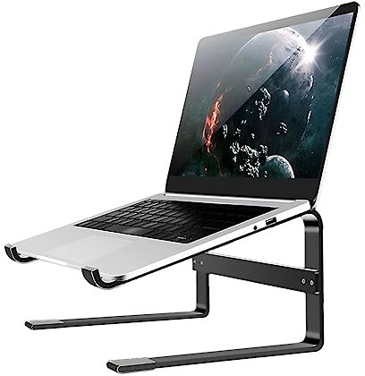 MMOBIEL Laptop Stand Tall - Riser 10 to 18 inches - Ventilated Laptop Holder Universal - Stand for Desk Compatible with MacBook, Notebook, ASUS and more - Incl. Tools - Black Aluminum