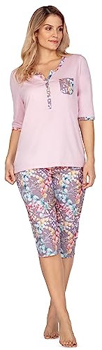 e.Femme® Pigiama donna Monika 1095 in cotone e modal, maniche a 1/2, pantaloni capri, rosa antico, 50