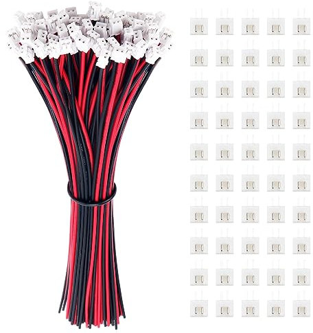 Lyeteung 50 Paires JST 2.54 XH 2 Pin Connecteur, Micro JST XH 2-Broches Connecteur Plug Mâle avec Câble de 150mm 22AWG et Femelle (Rouge Noir)