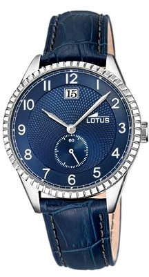 Lotus Herrenuhr 18322/F Outlet Gehäuse aus Edelstahl 316L, silberfarben, Lederarmband, Blau, blau, Riemen
