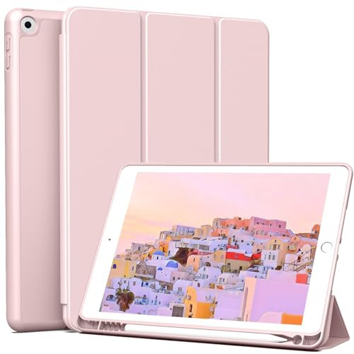 ZKTUYU Hülle für iPad 9. / 8. / 7. Generation mit Stifthalter 10.2 Zoll Modell 2021/2020/2019, Ultradünne Schutzhülle aus TPU mit Standfunktion für iPad 10,2 Zoll, Auto Wachen/Schlafen Funktion, Rosa
