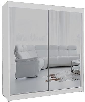 Mars Meble Schrank mit Schwebetüren Debra Kleiderschrank mit Spiegeln Kleiderstangen Garderobe, Farbe: Weiß, Breite: 200 cm