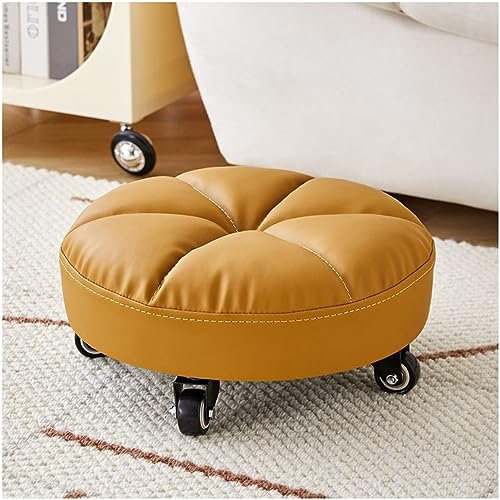 LXURY Niedriger Rollhocker Mit Rollen, PU-Leder Runder Gepolsterter Rollsitz Rollhocker Stuhl, Für Shop Garage Garten Tragbare Niedrig Rollhocker,Orange