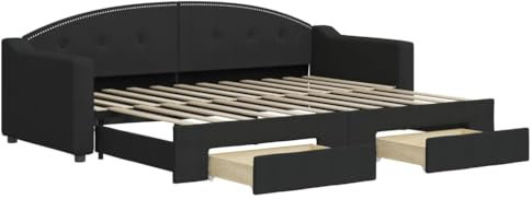 vidaXL Tagesbett, Ausziehbar Schlafsofa mit Schubladen Matratzen, Bettsofa Gästebett für Schlafzimmer Wohnzimmer, Sofa Bett Ausziehbett, Schwarz 80x200 cm Stoff
