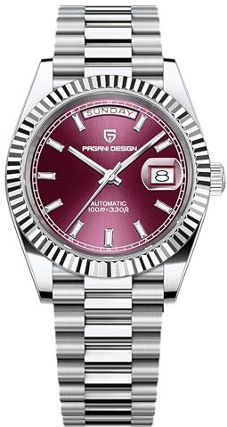 Reloj Pagani Design DD40 1783 Reloj de Caballero automático NH36A Calibre AR Cristal de Zafiro Reloj mecánico de Lujo para Caballero 10Bar Water-Resistant. (Rojo)