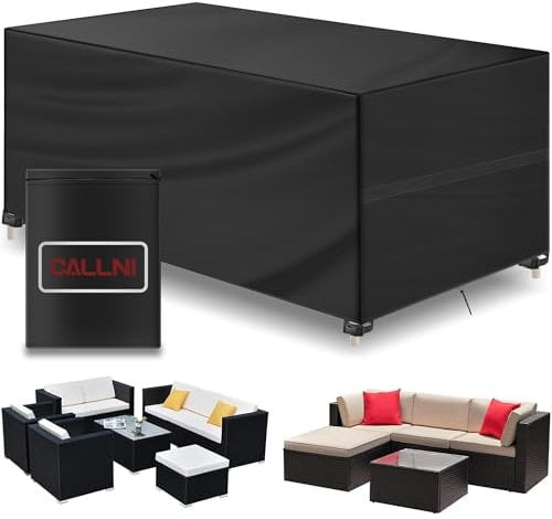 Callni Abdeckung Gartenmöbel Winterfest, Wasserdicht Abdeckplane 420D Oxford Gewebe mit Windfest Klipse, Winterfest Anti-UV Gartentische Schutzhülle für Balkonmöbel Möbelsets Lounge 220x140x74CM
