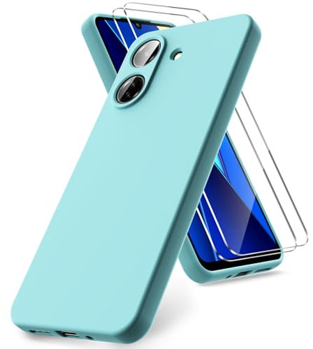 Vansdon Funda Compatible con Xiaomi Poco C65 / Redmi 13C, 2 Unidades Protector Pantalla Cristal Templado, Silicona Líquida Gel Ultra Suave Funda- Azul Claro