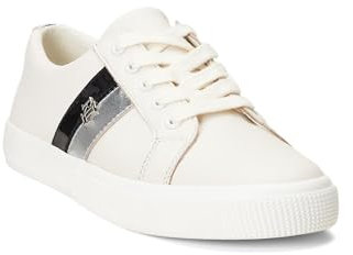 LAUREN Ralph Lauren Janson Damen-Sneaker, Ballerinas, Weiches Weiß/poliertes Silber/Schwarz, 40.5 EU