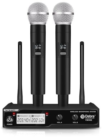 D Debra Kabellose Mikrofone, VHF-Mikrofonsystem mit Dual-Handmikrofon mit XLR-Schnittstelle, Empfänger für Karaoke, Meetings, Partys, Kirche, DJ, Hochzeit, Singen, 79 m