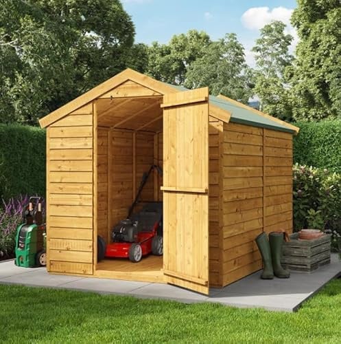 Pressure-Treated Wooden Garden Shed | Tall Apex Modular Summer House with Double Doors, Windowed Design & Tongue & Groove Shiplap Cladding (12FT x 6FT)