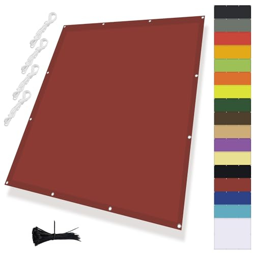 MENGH Stoff für Sonnensegel,Balkonbespannung mit ösen,Sonnensegel Wasserdicht mit ösen,Quadrat PES Polyester SonnenschutzDeko für Balkongeländer, Terrasse & Garten Rostig Rot 1.7x1.7m