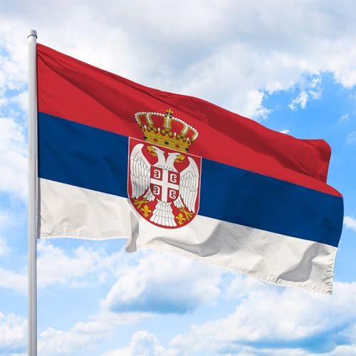 Serbien Flagge 120 x 80 cm - für Fahnenmast, Serbienfahne aus reißfestem Fahnen-Polyester-Stoff, Hissfahne Quer wetterfest und UV-beständig