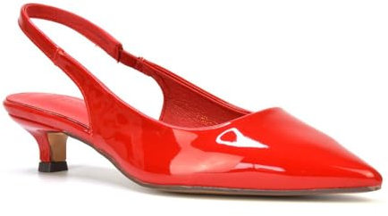 Womens Low Kitten Heel Shoes Ladies Slingback Sandals Pointed Toe Party Evening Red Patent Pumps Size 4