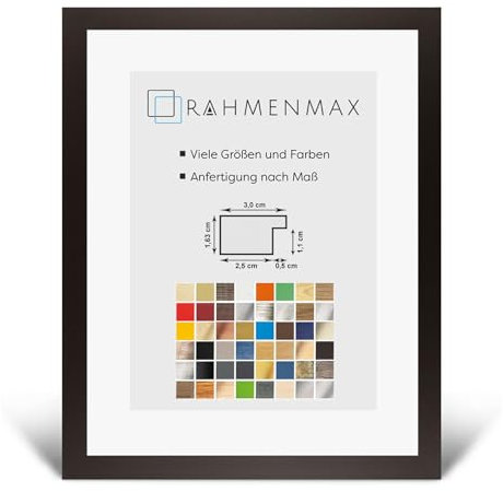 RahmenMax Morena Bilderrahmen Posterrahmen 61x91 cm Braun Dunkelbraun 91x61 cm mit weisser Rückwand und klarem Acrylglas