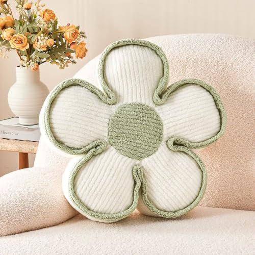 Kcvvcr Weiches Bodenkissen in Blumenform, dekoratives Plüschkissen, schönes Sitzkissen, Plüschkissen für Raumdekoration, für Sofa, Bett, 34 cm, Weiß
