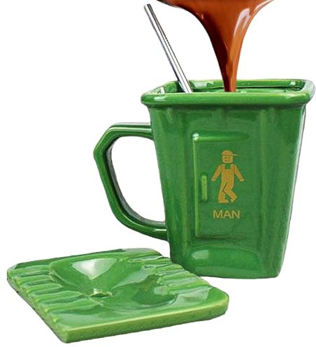 Jlobnyiun Recycling Bin Mug - 450ML Ceramic Water Mugs,Recycling Bin Mug with Toilet Shaped Lid, Multi-Function Coffee Mug for Friends, Family