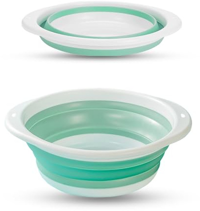Lepat Bassine à vaisselle pliable, rétractable et portable, bac à linge carré multifonction en silicone pour extérieur, voyage, camping (vert blanc)